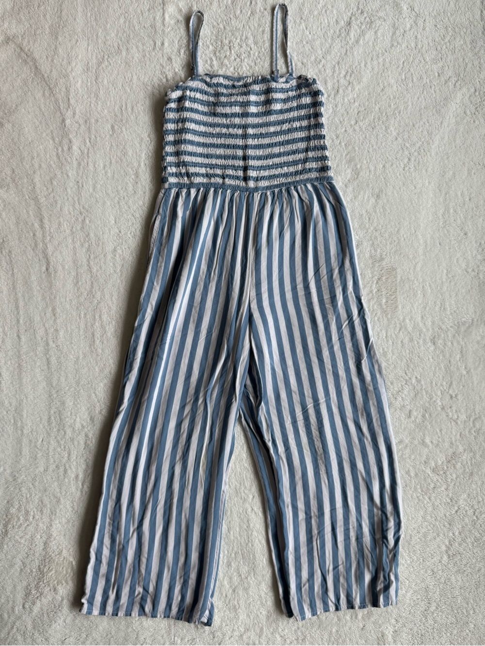 Abercrombie Kids Blue & White Striped Smocked Wide-Leg Romper — 13/14